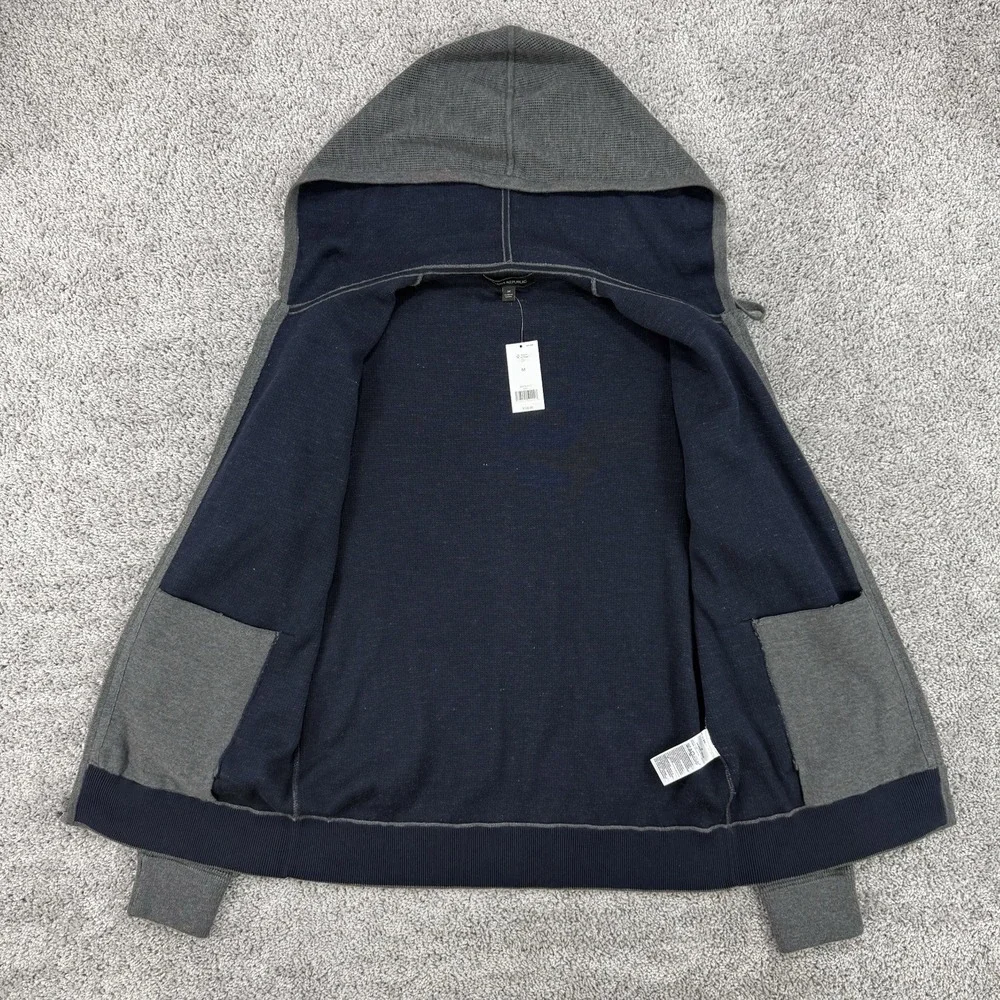 Banana Republic Hoodie Men's M NWT Dark Charcoal Full Zip Waffle Knit MSRP: $128